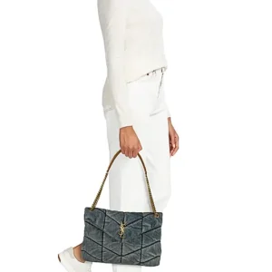 PUFFER MEDIUM SHOULDER BAG IN SUEDE AND DENIM