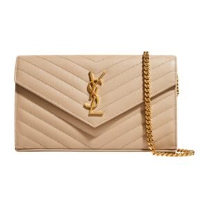 YSL MONOGRAM LARGE WALLET ON CHAIN IN GRAINED LEATHER