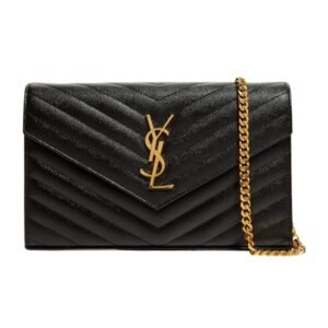 YSL MONOGRAM LARGE WALLET ON CHAIN IN GRAINED LEATHER