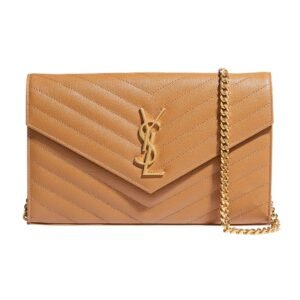 YSL MONOGRAM LARGE WALLET ON CHAIN IN GRAINED LEATHER