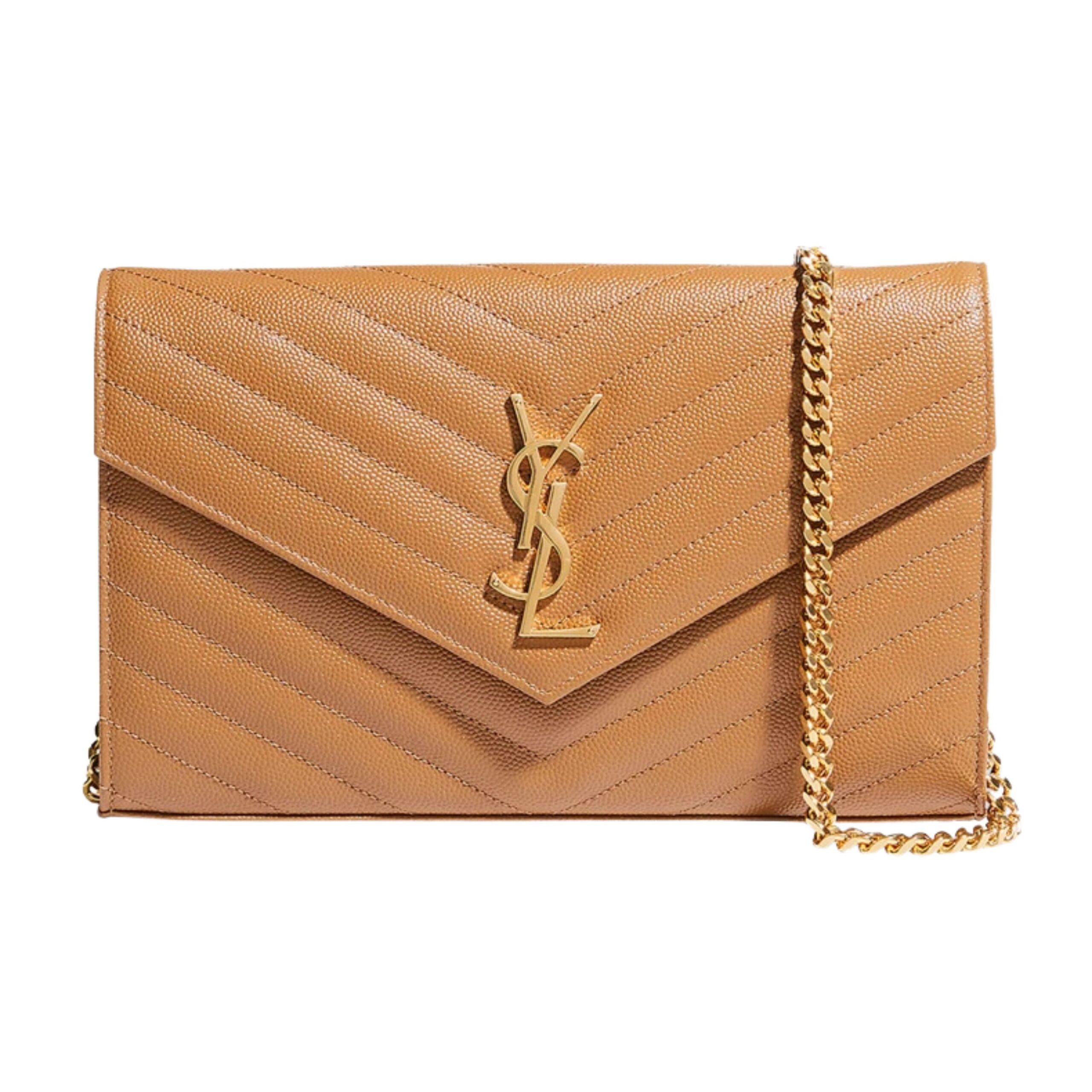 YSL MONOGRAM LARGE WALLET ON CHAIN IN GRAINED LEATHER