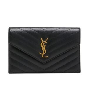 SAINT LAURENT YSL MONOGRAM SMALL WALLET ON CHAIN IN GRAINED LEATHER