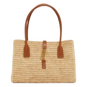 YSL TOTE BAG IN RAFFIA AND LEATHER