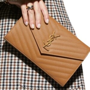 YSL MONOGRAM LARGE WALLET ON CHAIN IN GRAINED LEATHER