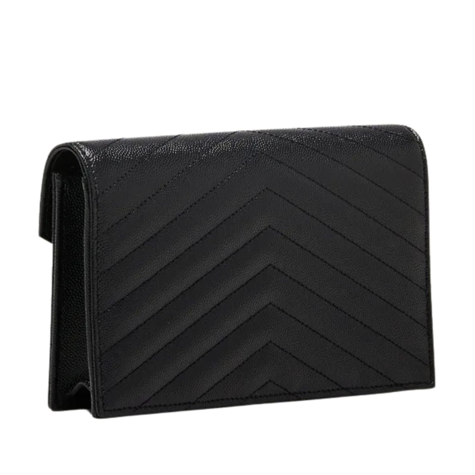 YSL MONOGRAM SMALL WALLET ON CHAIN IN GRAINED LEATHER