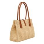YSL TOTE BAG IN RAFFIA AND LEATHER