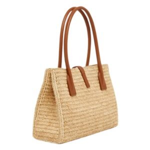 YSL TOTE BAG IN RAFFIA AND LEATHER