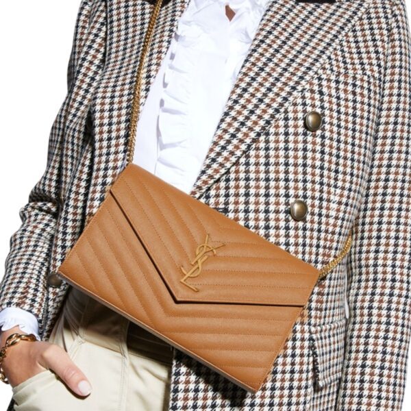 YSL MONOGRAM LARGE WALLET ON CHAIN IN GRAINED LEATHER