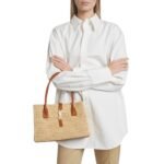 YSL TOTE BAG IN RAFFIA AND LEATHER