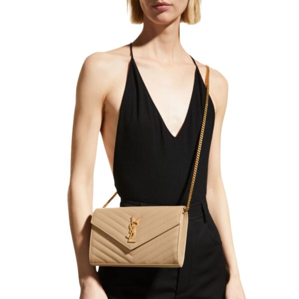 YSL MONOGRAM LARGE WALLET ON CHAIN IN GRAINED LEATHER