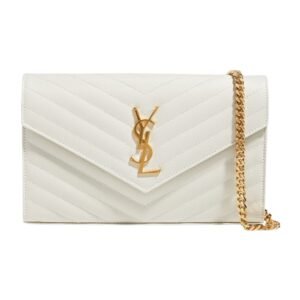 YSL MONOGRAM LARGE WALLET ON CHAIN IN GRAINED LEATHER