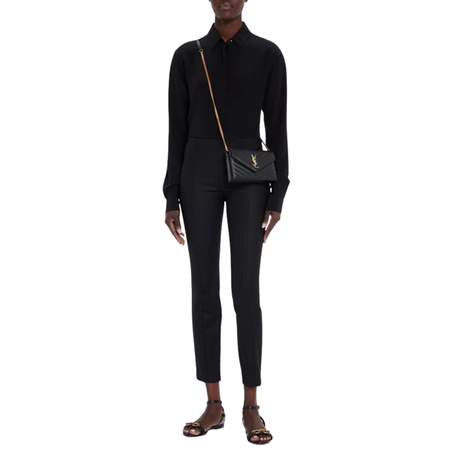 YSL MONOGRAM SMALL WALLET ON CHAIN IN GRAINED LEATHER