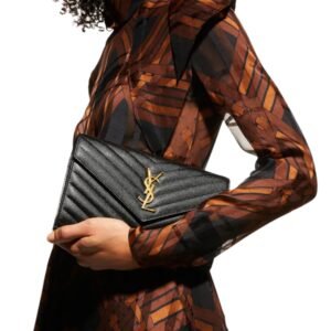 YSL MONOGRAM LARGE WALLET ON CHAIN IN GRAINED LEATHER