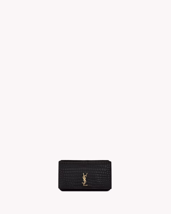 CASSANDRE PHONE HOLDER IN SHINY CROCODILE EMBOSSED LEATHER