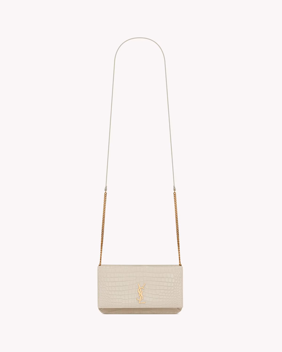 CASSANDRE PHONE HOLDER IN SHINY CROCODILE EMBOSSED LEATHER