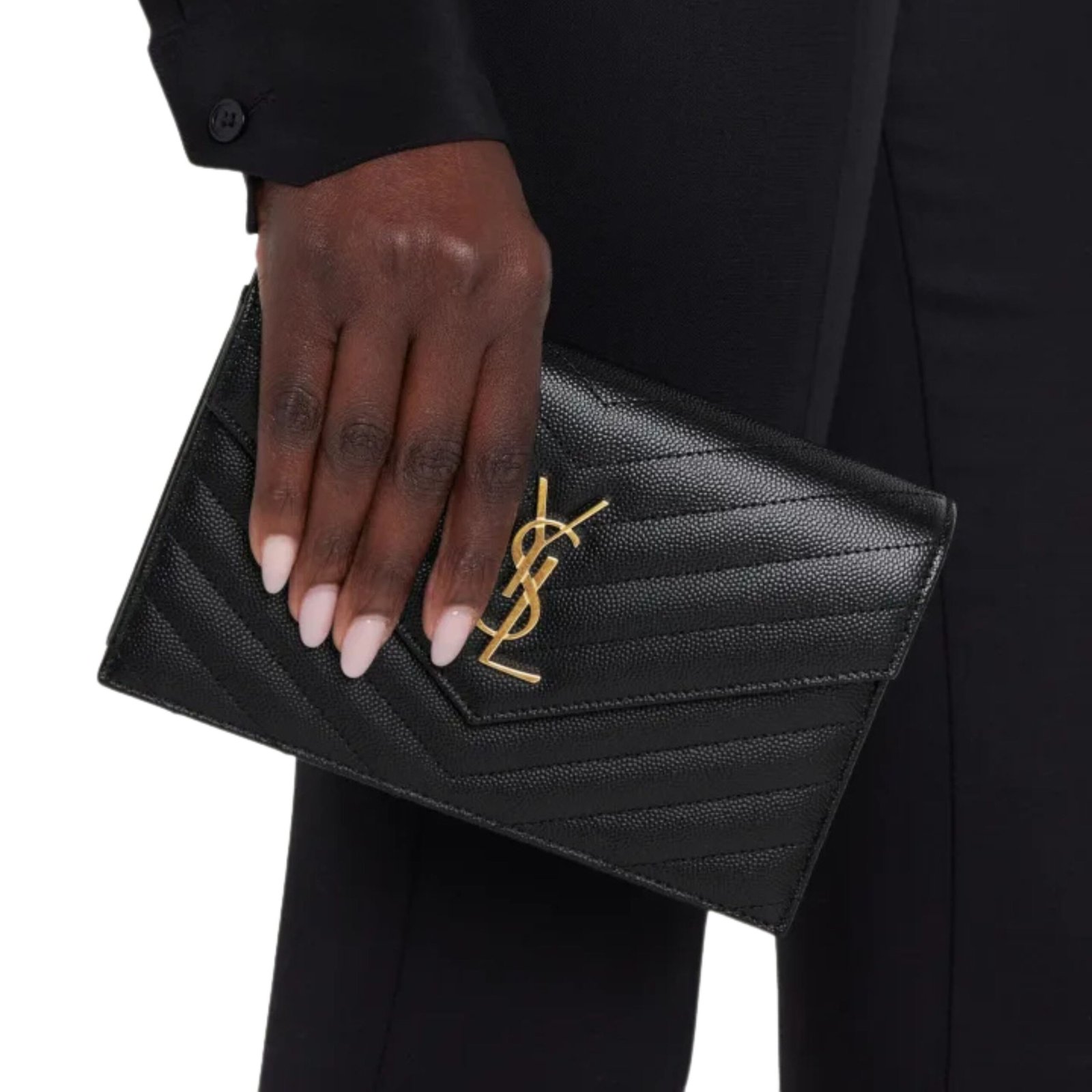 YSL MONOGRAM SMALL WALLET ON CHAIN IN GRAINED LEATHER