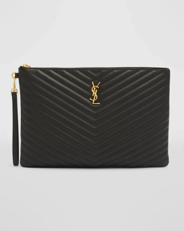 YSL MONOGRAM LARGE POUCH IN SMOOTH LEATHER