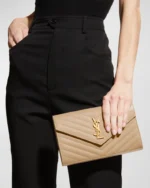 YSL MONOGRAM LARGE WALLET ON CHAIN IN GRAINED LEATHER