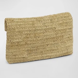 LARGE YSL ENVELOPE POUCH CLUTCH BAG IN RAFFIA LEATHER