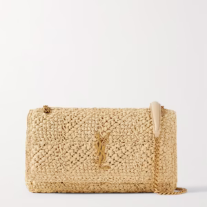 JAMIE LEATHER TRIMMED RAFFIA SHOULDER BAG