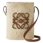 PAULAS IBIZA SQUARE POCKET LEATHER TRIMMED RAFFIA BUCKET BAG