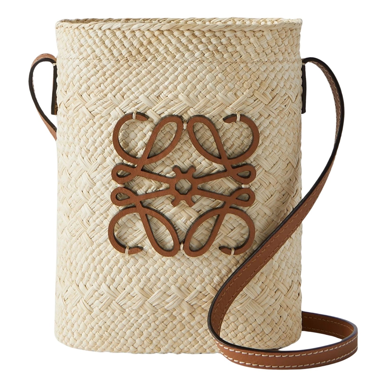 1 PAULAS IBIZA SQUARE POCKET LEATHER TRIMMED RAFFIA BUCKET BAG