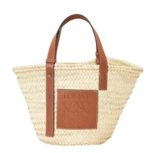 BASKET BAG IN PALM LEAF AND CALFSKIN