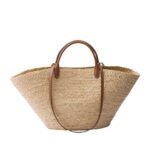 LARGE RAFFIA AND LEATHER SHOPPING BAG