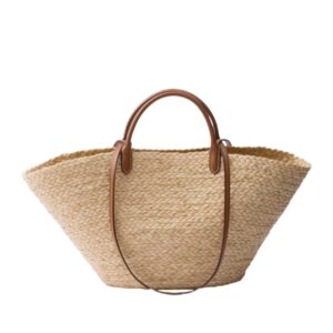 LARGE RAFFIA AND LEATHER SHOPPING BAG