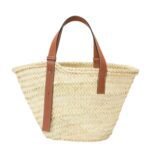 BASKET BAG IN PALM LEAF AND CALFSKIN