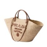 LARGE RAFFIA AND LEATHER SHOPPING BAG