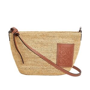 POCHETTE LEATHER TRIMMED RAFFIA CROSSBODY BAG