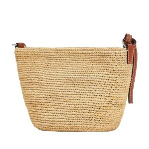 POCHETTE LEATHER TRIMMED RAFFIA CROSSBODY BAG
