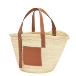 BASKET BAG IN PALM LEAF AND CALFSKIN