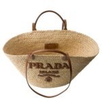 LARGE RAFFIA AND LEATHER SHOPPING BAG
