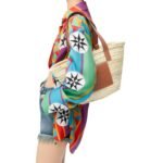 BASKET BAG IN PALM LEAF AND CALFSKIN