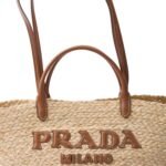 LARGE RAFFIA AND LEATHER SHOPPING BAG