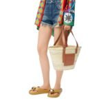 BASKET BAG IN PALM LEAF AND CALFSKIN
