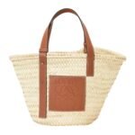 LOEWE X PAULAS IBIZA BASKET BAG IN PALM LEAF WITH LEATHER HANDLES