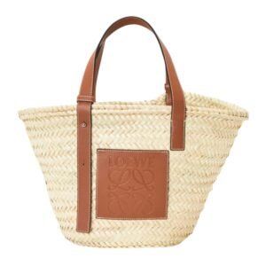 LOEWE X PAULAS IBIZA BASKET BAG IN PALM LEAF WITH LEATHER HANDLES