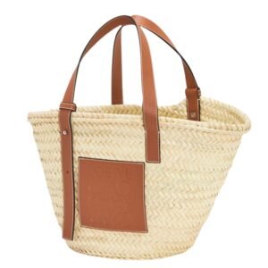 X PAULAS IBIZA BASKET BAG IN PALM LEAF WITH LEATHER HANDLES