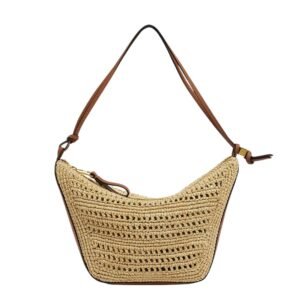 X PAULAS IBIZA HAMMOCK MINI HOBO BAG IN RAFFIA WITH LEATHER STRAP