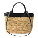 LEATHER TRIMMED WOVEN TOTE BAG
