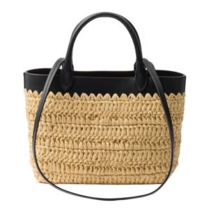 LEATHER TRIMMED WOVEN TOTE BAG