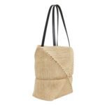 PAULAS IBIZA MEDIUM PUZZLE FOLD TOTE BAG IN RAFFIA WITH LEATHER HANDLES