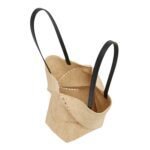 PAULAS IBIZA MEDIUM PUZZLE FOLD TOTE BAG IN RAFFIA WITH LEATHER HANDLES