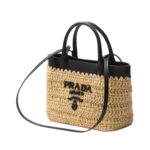 LEATHER TRIMMED WOVEN TOTE BAG