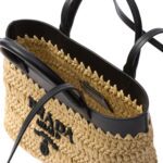 LEATHER TRIMMED WOVEN TOTE BAG