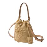 CROCHET AND LEATHER MINI BUCKET BAG