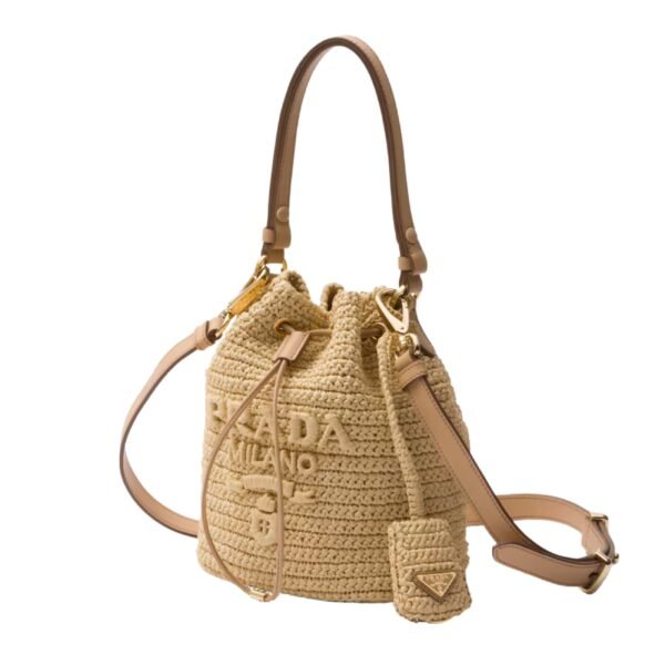 CROCHET AND LEATHER MINI BUCKET BAG